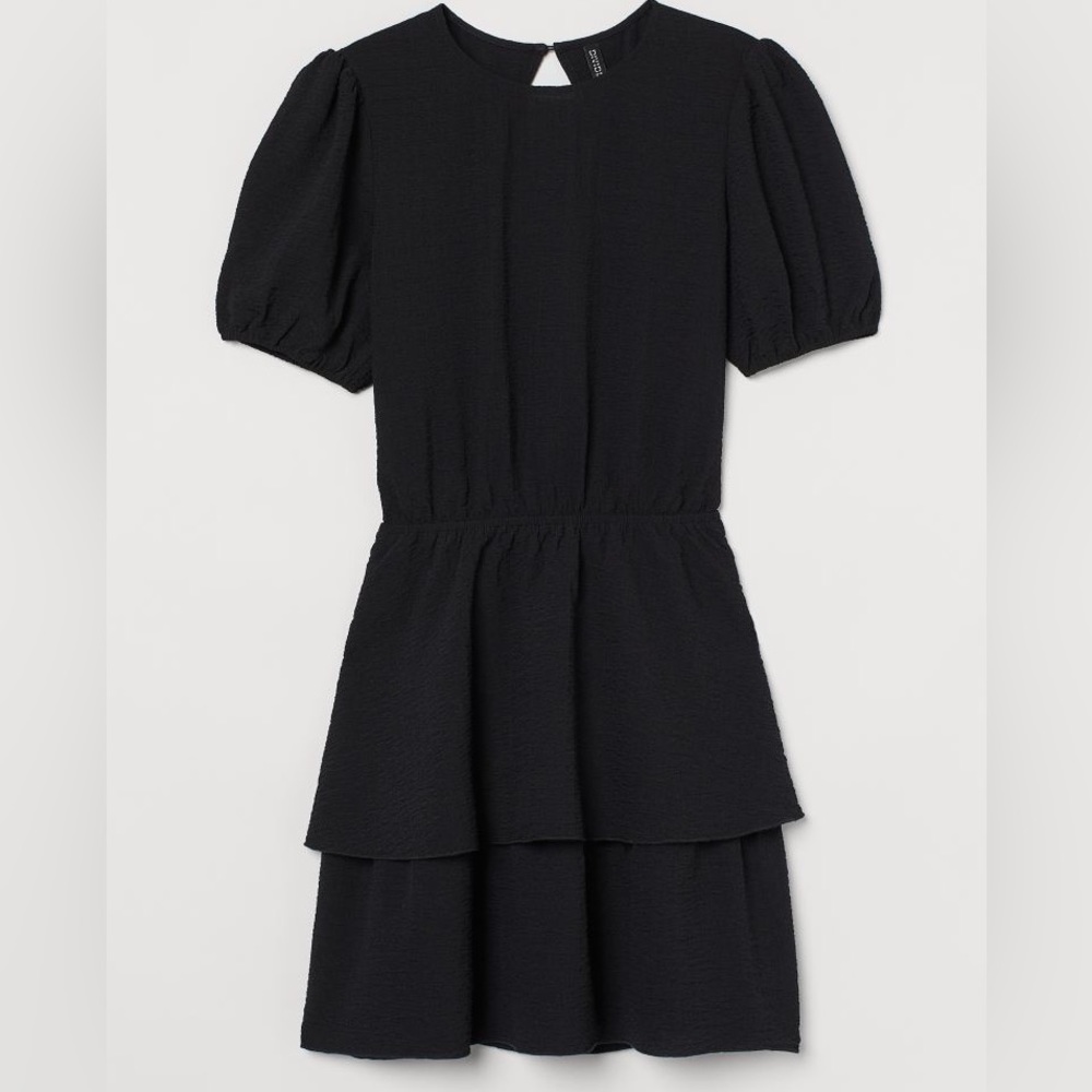 Black short sleeve open back dress